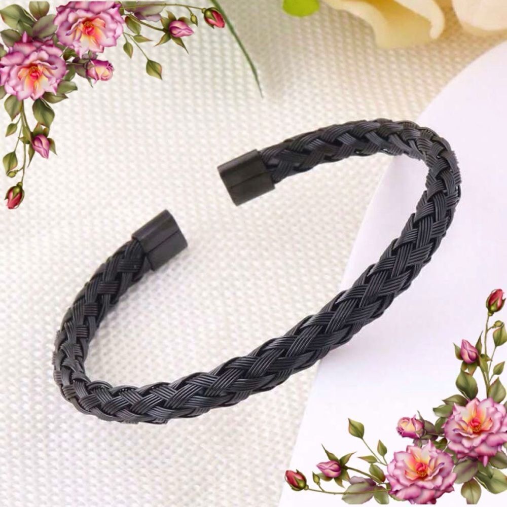 Stainless Steel Braided Design Cuff Bangle